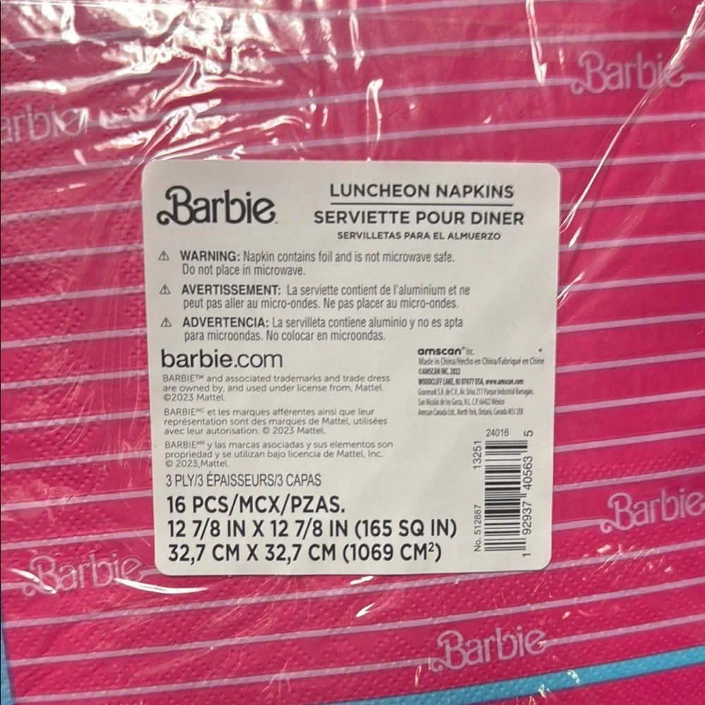 Amscan Barbie Striped Party Napkins 2 pack